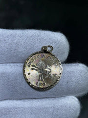 LIV 14k Yellow Gold LEO Zodiac Sign Vintage Round Halo Laser Cut Charm Pendant Gift