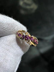 LIV 14k Yellow Gold Diamonds & Red Ruby X Design Wide Band Ring Sz 6.25 5.6 Grams