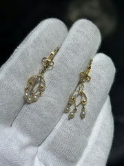 LIV 14k Yellow Gold Vintage Pearl Chandelier Design Hand Made Stud Earrings 3.2 Gr