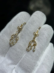 LIV 14k Yellow Gold Vintage Pearl Chandelier Design Hand Made Stud Earrings 3.2 Gr