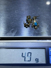 LIV 14k Yellow Gold & Blue Turquoise Chandelier Post Stud Vintage Earrings