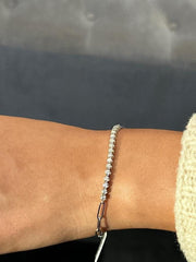 LIV 14k White Gold Natural White Diamonds Paper Link Unique Halo Tennis Bracelet 7"