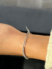 LIV 14k White Gold Natural White Diamonds Paper Link Unique Halo Tennis Bracelet 7"