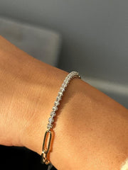 LIV 14k Yellow Gold Natural White Diamonds Paper Link Tennis Bracelet Unique Gift 7"