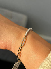 LIV 14k Yellow Gold Natural White Diamonds Paper Link Tennis Bracelet Unique Gift 7"