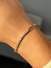 LIV 14k Yellow Gold Natural White Diamonds Paper Link Tennis Bracelet Unique Gift 7"