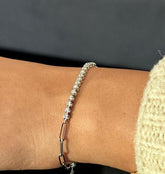 LIV 14k White Gold Natural White Diamonds Paper Link Unique Halo Tennis Bracelet 7"