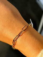 LIV 14k Solid Yellow Gold Paper Link Design Lobster Claw Link Bracelet 7" Length