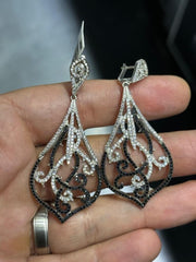 LIV Black Sterling Silver Simulated Diamonds Chandelier Drop Earrings For Wedding