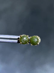 LIV 14k Yellow Gold Natural Green Jade 2ct Round Cut Screw Back Earrings Hand Made
