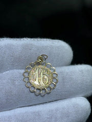 LIV 14k Yellow Gold Vintage Sweet 16 Round Hand Made Halo Charm Pendant 1.7 Grams