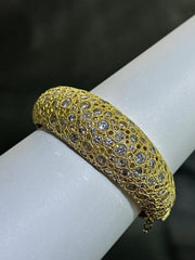 LIV 18k Yellow Gold Sterling Silver White Sapphire Chunky Wide Halo Bangle Bracelet