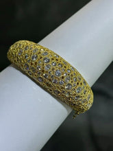 LIV 18k Yellow Gold Sterling Silver White Sapphire Chunky Wide Halo Bangle Bracelet