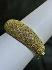 LIV 18k Yellow Gold Sterling Silver White Sapphire Chunky Wide Halo Bangle Bracelet