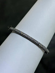 LIV 18k Black Gold Sterling Silver White Sapphire Pave Stackable Bangle Bracelet 7"