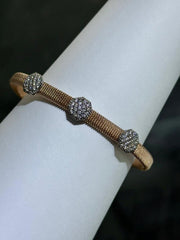 LIV 18k Rose Gold Sterling Silver White Sapphire Pave Octagon Cuff Bangle Bracelet