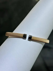 LIV 18k Rose Gold Sterling Silver White Sapphire Pave Octagon Cuff Bangle Bracelet