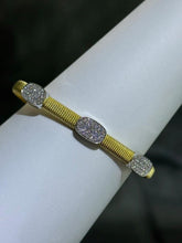 LIV Yellow Gold Sterling Silver White Sapphire Pave Oval Halo Cuff Bangle Bracelet