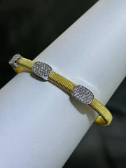 LIV Yellow Gold Sterling Silver White Sapphire Pave Oval Halo Cuff Bangle Bracelet