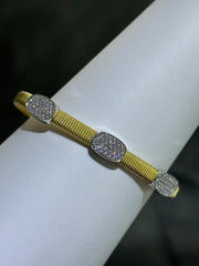 LIV Yellow Gold Sterling Silver White Sapphire Pave Oval Halo Cuff Bangle Bracelet
