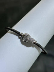 LIV Black Gold Sterling Silver White Sapphire Pave Rings Mesh Bangle Bracelet 7" L