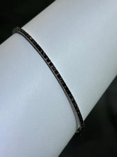 LIV Platinum Sterling Silver Black Sapphire Thin Halo Eternity Bangle Bracelet 7"L