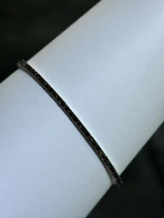 LIV Platinum Sterling Silver Black Sapphire Thin Halo Eternity Bangle Bracelet 7"L