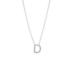 LIV Platinum Sterling Silver & Diamonds Initial D Pearl Station Halo Necklace 16" L