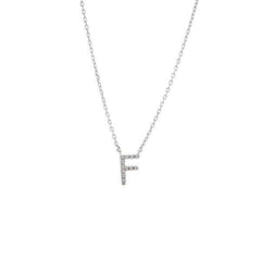 LIV Platinum Sterling Silver & Diamonds Initial F Pearl Station Halo Necklace 16" L