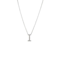 LIV Platinum Sterling Silver & Diamonds Initial I Pearl Station Halo Necklace 16" L