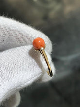 LIV 14k Yellow Gold Round Bead Red Coral Solitaire Design Halo Band Ring Size 8