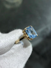 LIV 14k Yellow Gold & Blue Topaz Halo Design Vintage Band Ring Size 6 Gift