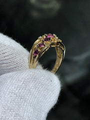 LIV 14k Yellow Gold Diamonds & Red Ruby X Design Wide Band Ring Sz 6.25 5.6 Grams