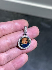 LIV 14k White Gold Round Cut Natural White Diamond Memorial Picture Charm Pendant