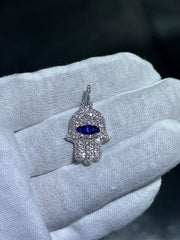LIV 14k White Gold Pave Set Natural White Diamond Hamsa Design Charm Pendant Gift