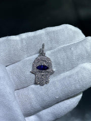 LIV 14k White Gold Pave Set Natural White Diamond Hamsa Design Charm Pendant Gift