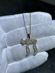 LIV 14k Yellow Gold Diamond Chai Life Large Pave Design Necklace 20" Cable Chain