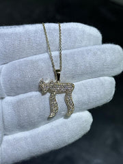 LIV 14k Yellow Gold Diamond Chai Life Large Pave Design Necklace 20" Cable Chain