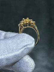 LIV 14k Yellow Gold Diamond Vintage Cocktail Design Cluster Halo Ring Size 8.25 Gift