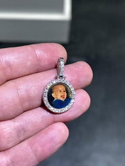 LIV 14k White Gold Round Cut Natural White Diamond Memorial Picture Charm Pendant