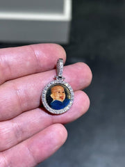 LIV 14k White Gold Round Cut Natural White Diamond Memorial Picture Charm Pendant