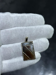 LIV 14k Yellow Gold Diamond Cut Rectangular Design Engravable Charm Pendant 1.7 Gram