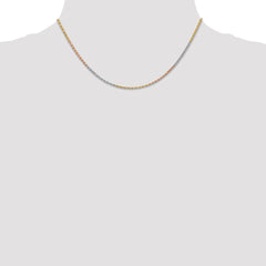 14K Tri-colored 16 inch 1.5mm Diamond-cut Rope with Lobster Clasp Chain