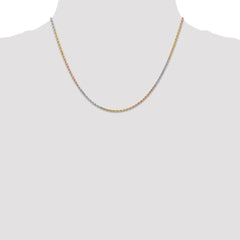 14K Tri-colored 18 inch 1.5mm Diamond-cut Rope with Lobster Clasp Chain