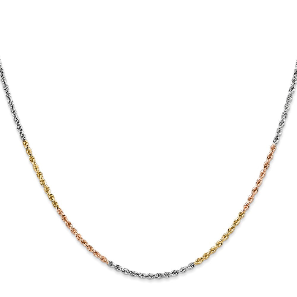 14K Tri-colored 24 inch 1.75mm Diamond-cut Rope with Lobster Clasp Chain