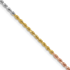 14K Tri-colored 18 inch 1.75mm Diamond-cut Rope with Lobster Clasp Chain