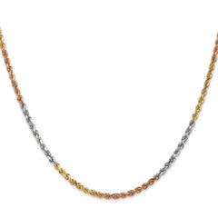 14K Tri-colored 18 inch 2.5mm Diamond-cut Rope with Lobster Clasp Chain