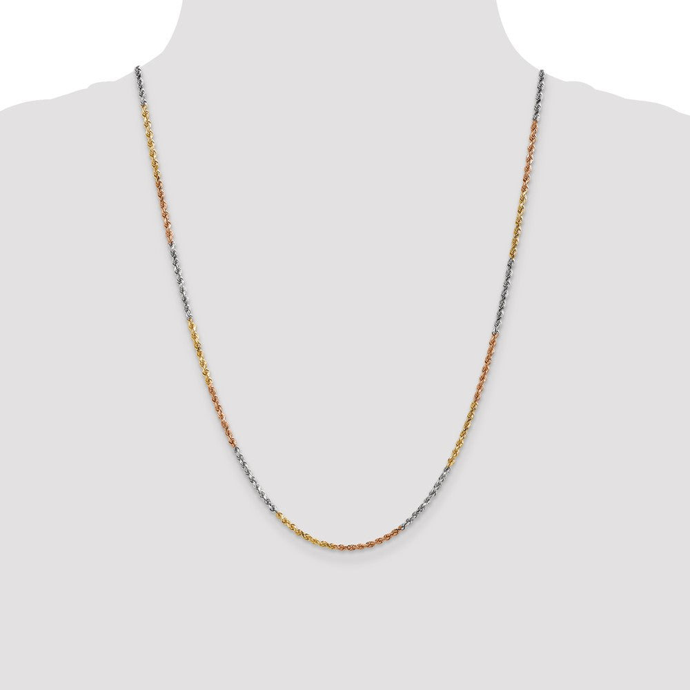 14K Tri-colored 24 inch 2.5mm Diamond-cut Rope with Lobster Clasp Chain