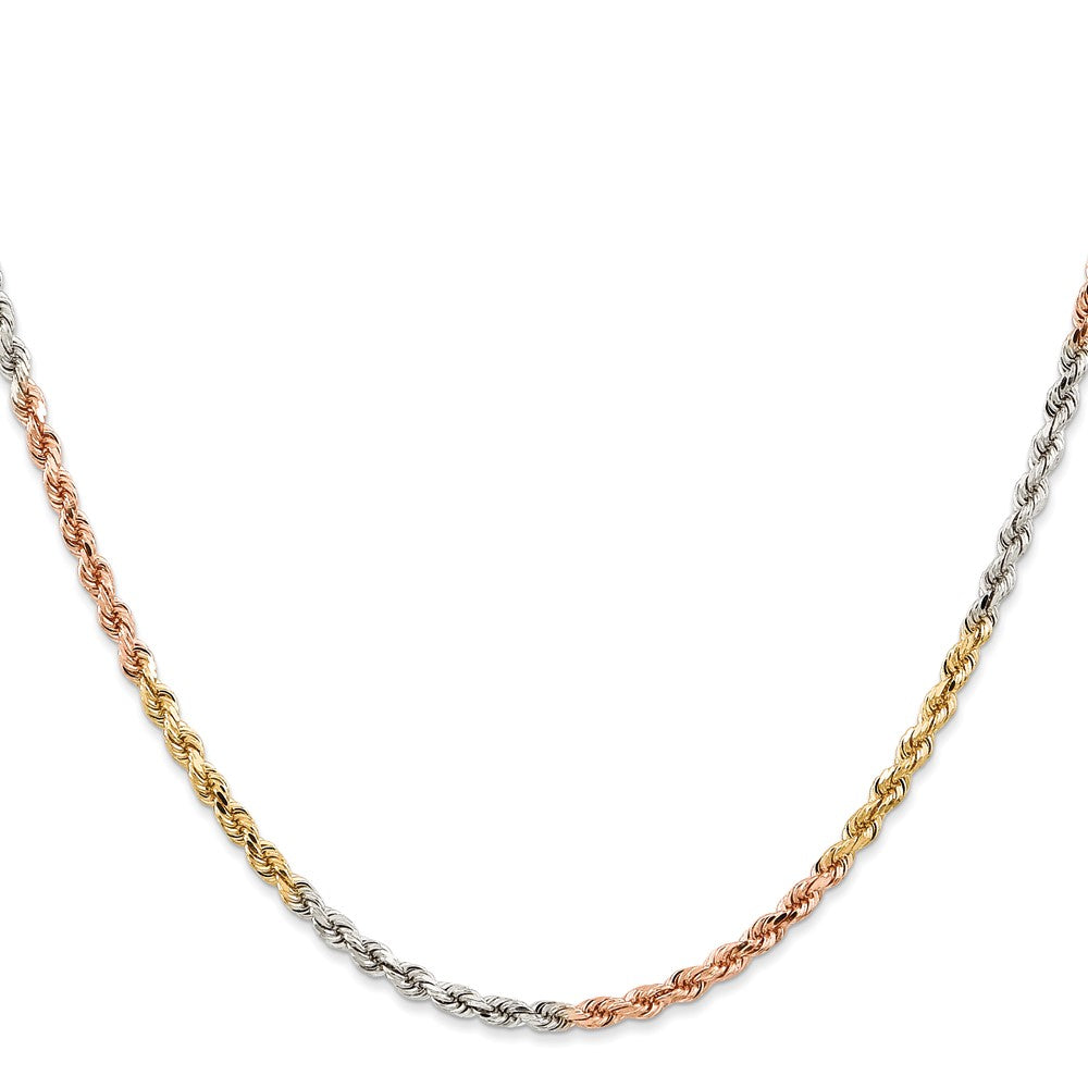 14K Tri-colored 24 inch 2.9mm Diamond-cut Rope with Lobster Clasp Chain