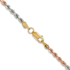 14K Tri-colored 24 inch 2.9mm Diamond-cut Rope with Lobster Clasp Chain